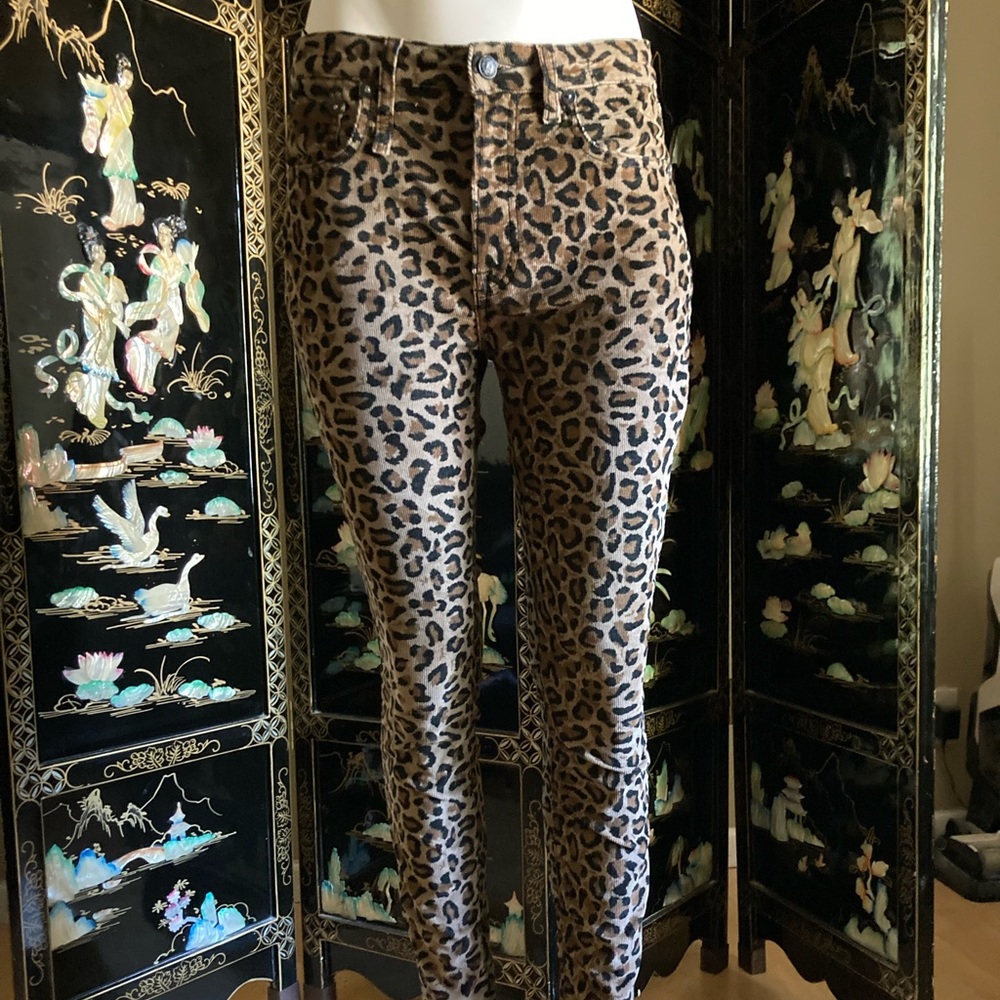 R 13 Alison leopard print corduroy jeans 28 6/8 punk pants stretch